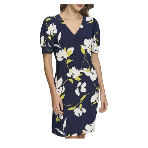 Harper Rose Short Sleeve V-Neck Shift Mini Navy Floral Size 14 Dress EUC - Picture 3 of 12